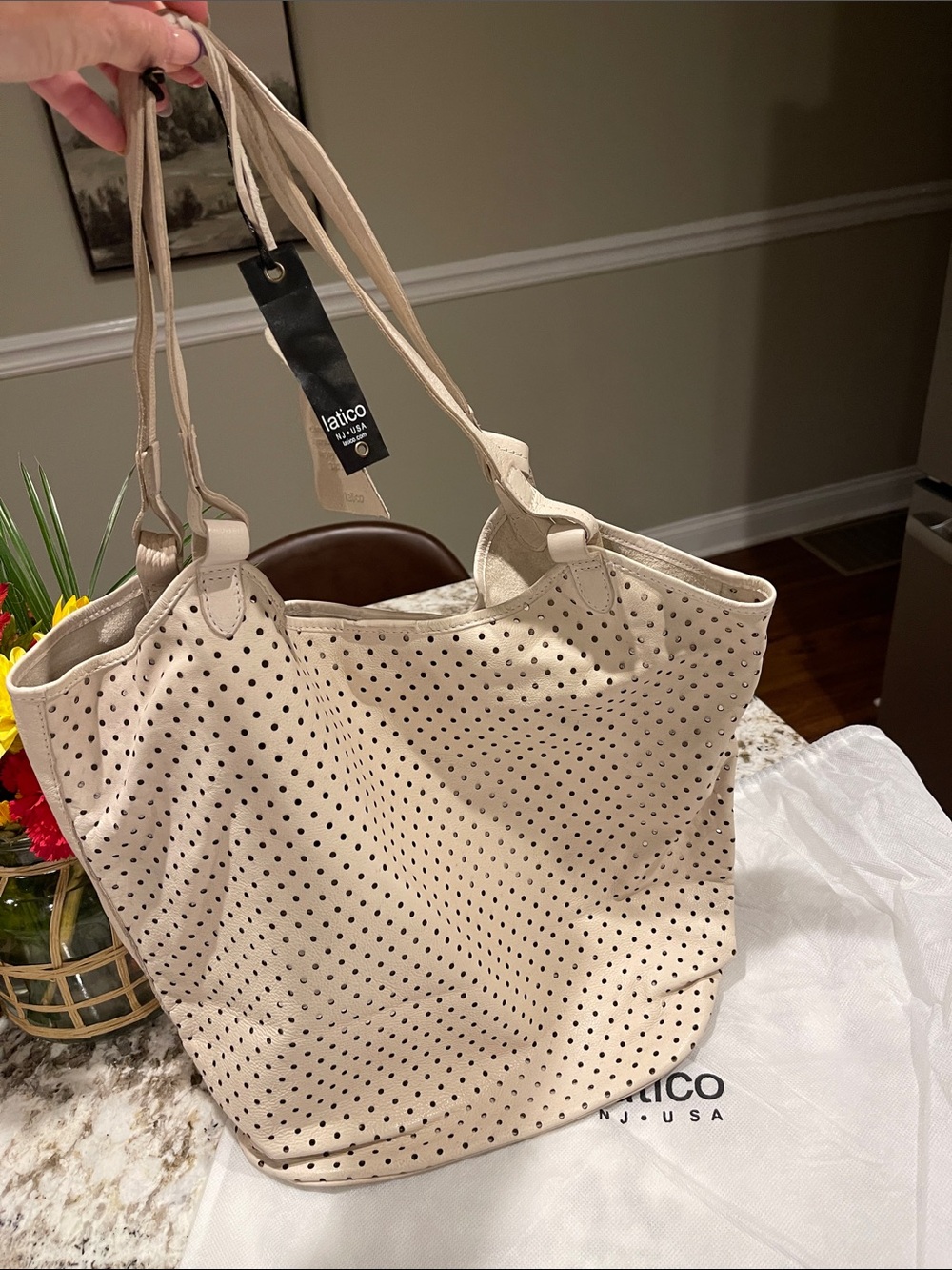 latico Cream Perforated Leather Tote NEVER USED LEATHER SMELL IS SO  GOOD!❤️💕❤️💕
